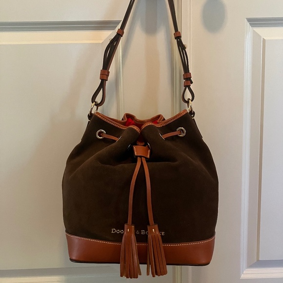 Dooney & Bourke Chocolate Suede Drawstring Bucket Bag - Picture 1 of 16